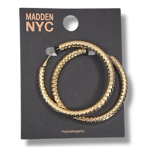 New Madden NYC Gold Hoop Earrings Disco Ball Look Classic Posh Back